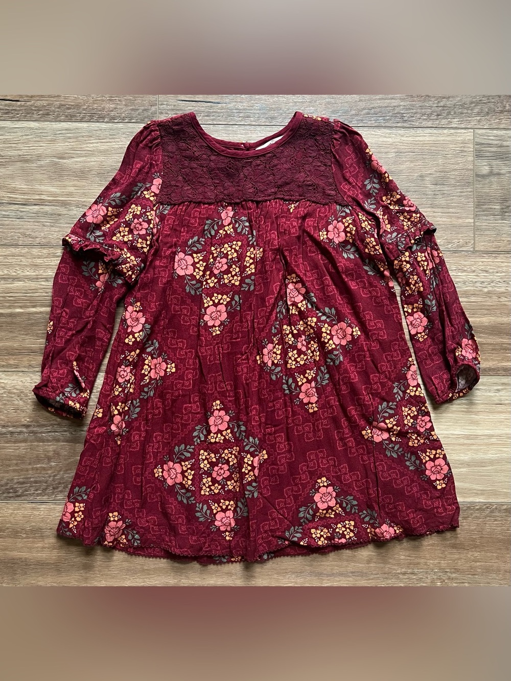 Matilda Jane Maroon Floral Lace A-line Swing peasent sleeve Dress